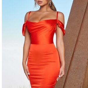 Valentine’s Day dress Oh Polly satin cowl neck red mini dress